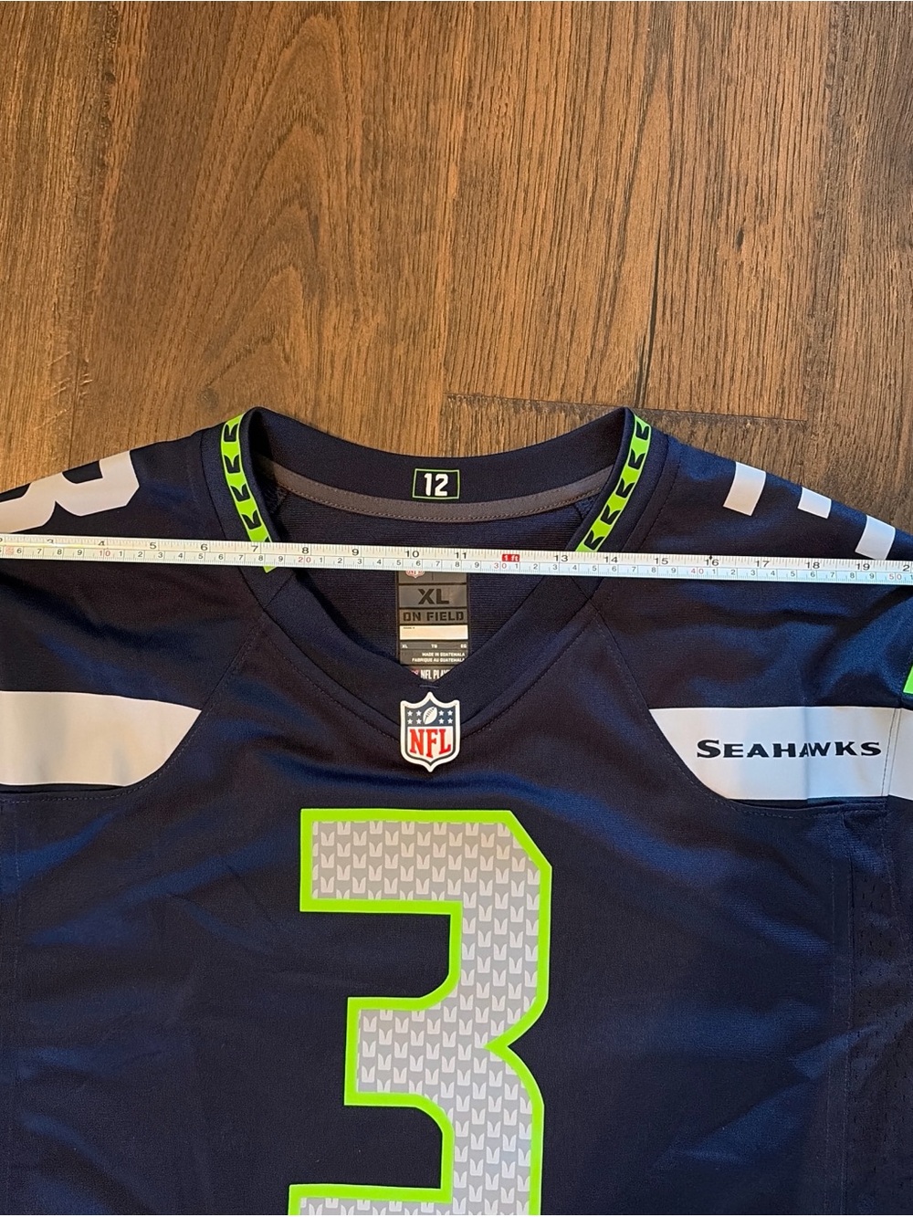 NFL Seahawks Navy and Neon Green #3 Football Jersey - Picture 3 of 5